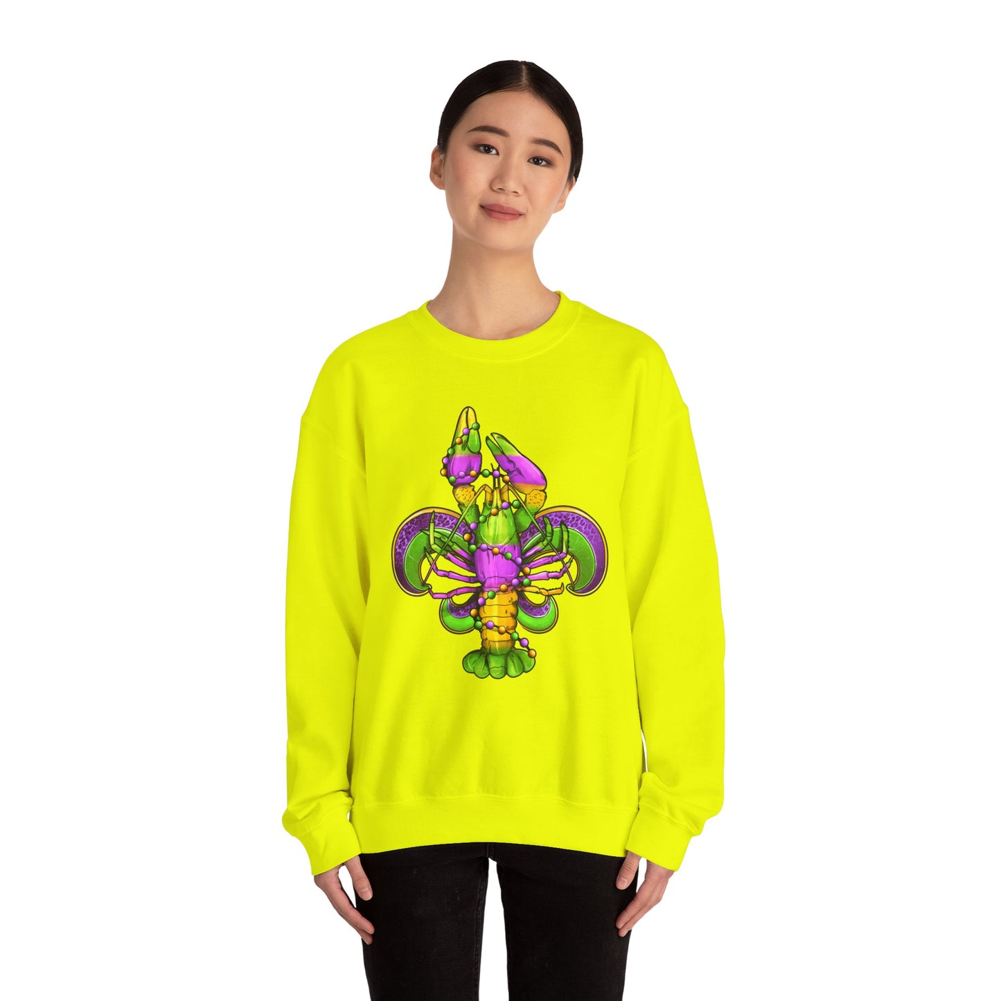 Mardi Gras Fleur-de-Lis Crewneck Sweatshirt — Purple & Green Carnival Design