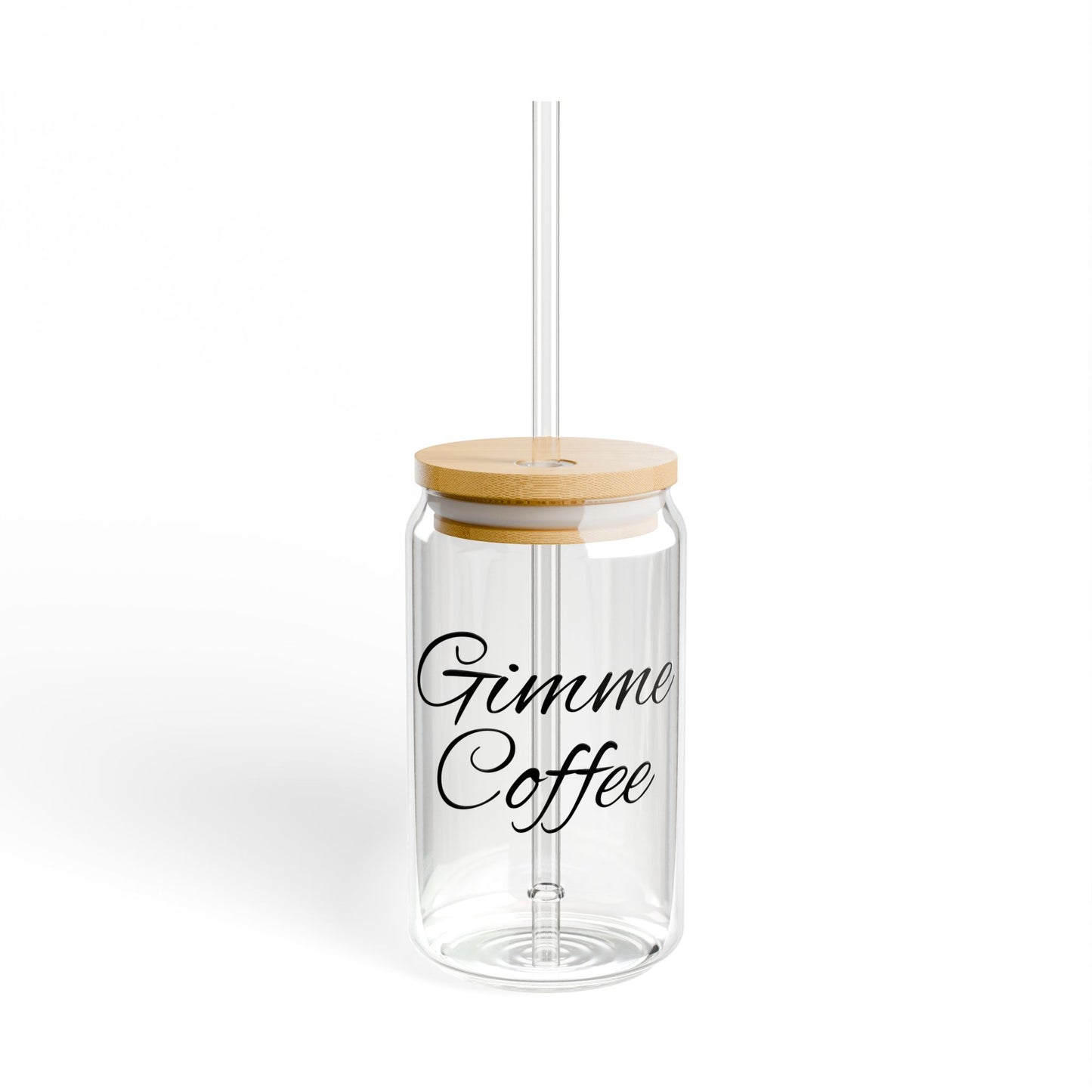 Gimme Coffee 16oz Glass Sipper with Bamboo Lid & Straw
