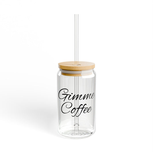 Gimme Coffee 16oz Glass Sipper with Bamboo Lid & Straw