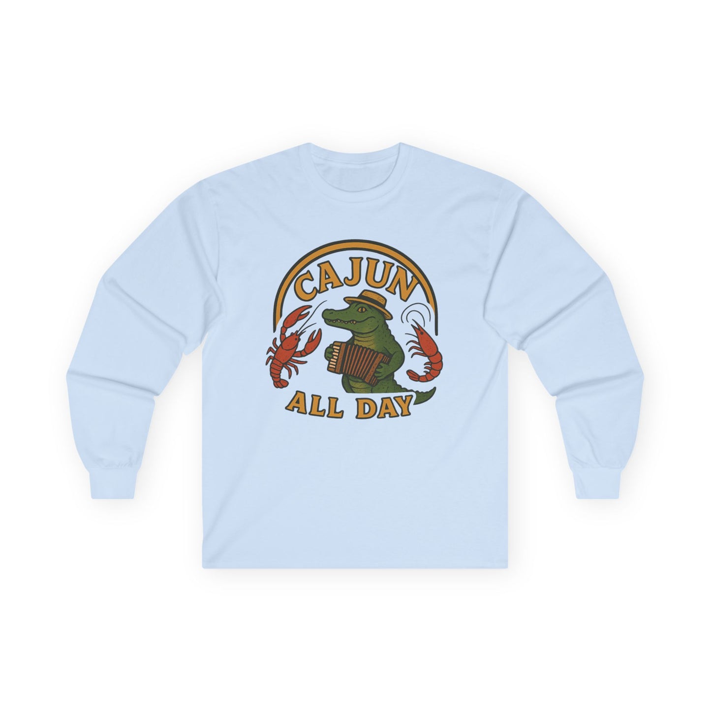 Cajun All Day Long Sleeve Tee, Comfortable Tee, Gift for Seafood Lovers, Fall Fashion, Casual Wear, Louisiana Culture