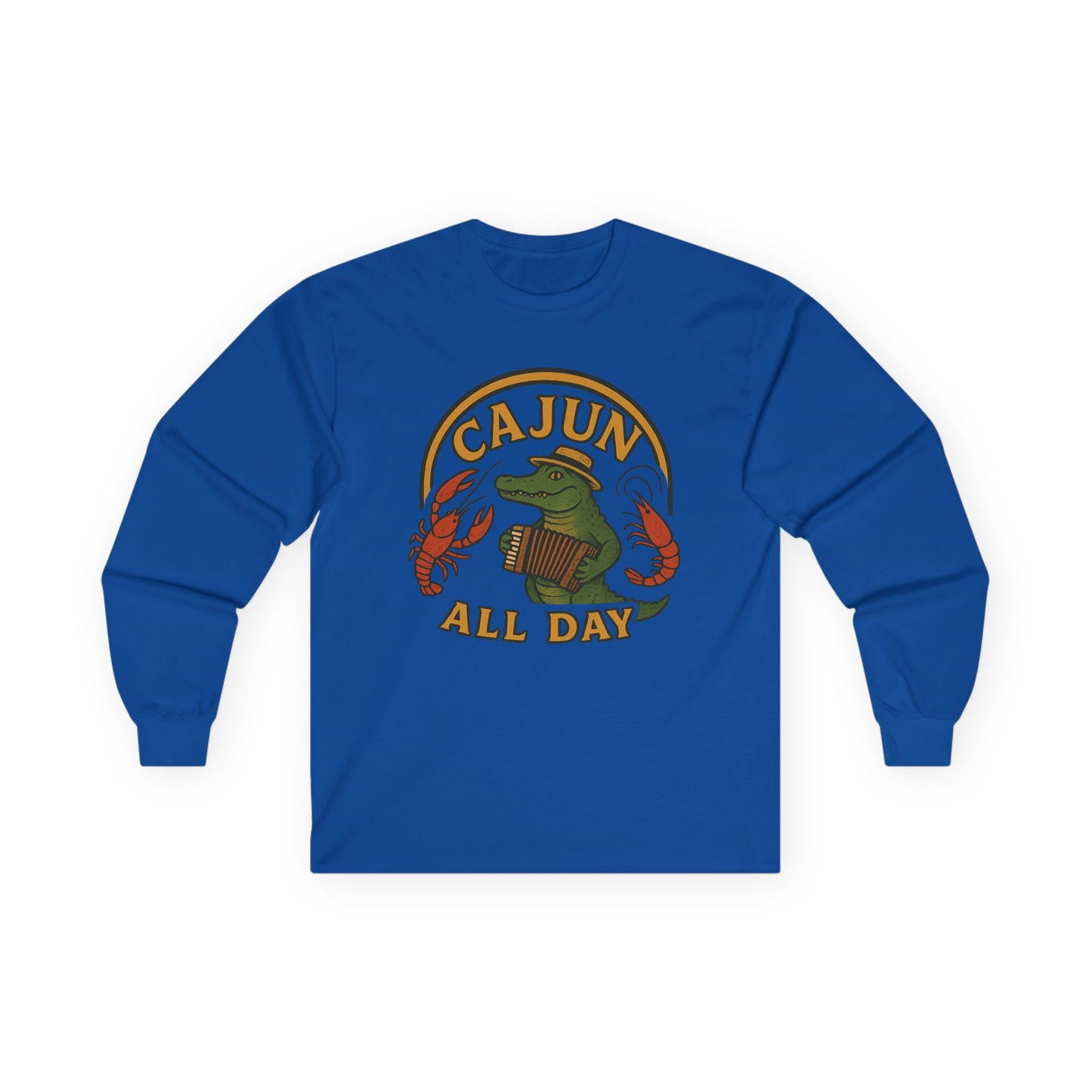 Cajun All Day Long Sleeve Tee, Comfortable Tee, Gift for Seafood Lovers, Fall Fashion, Casual Wear, Louisiana Culture