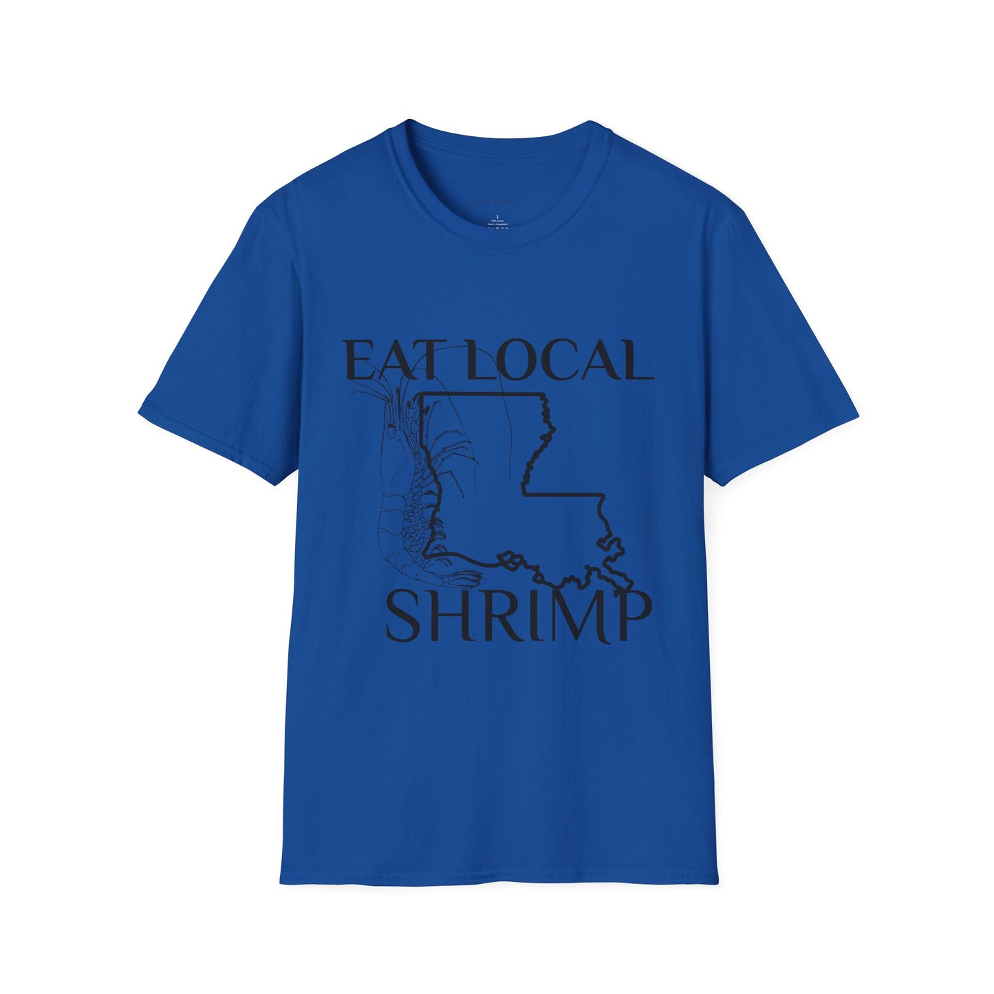 T-Shirt — "Eat Local Shrimp" Louisiana Map Seafood Tee