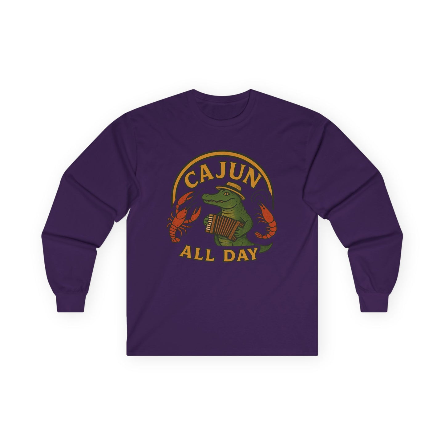 Cajun All Day Long Sleeve Tee, Comfortable Tee, Gift for Seafood Lovers, Fall Fashion, Casual Wear, Louisiana Culture