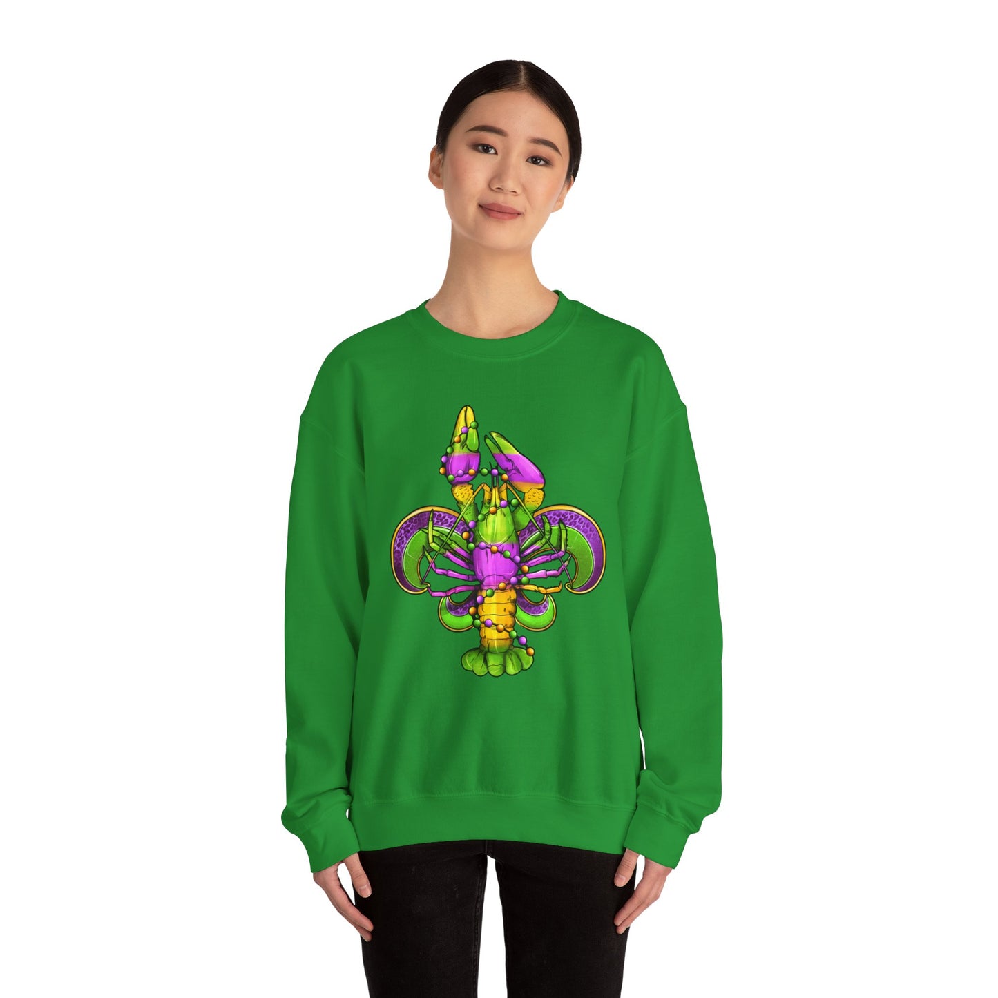 Mardi Gras Fleur-de-Lis Crewneck Sweatshirt — Purple & Green Carnival Design