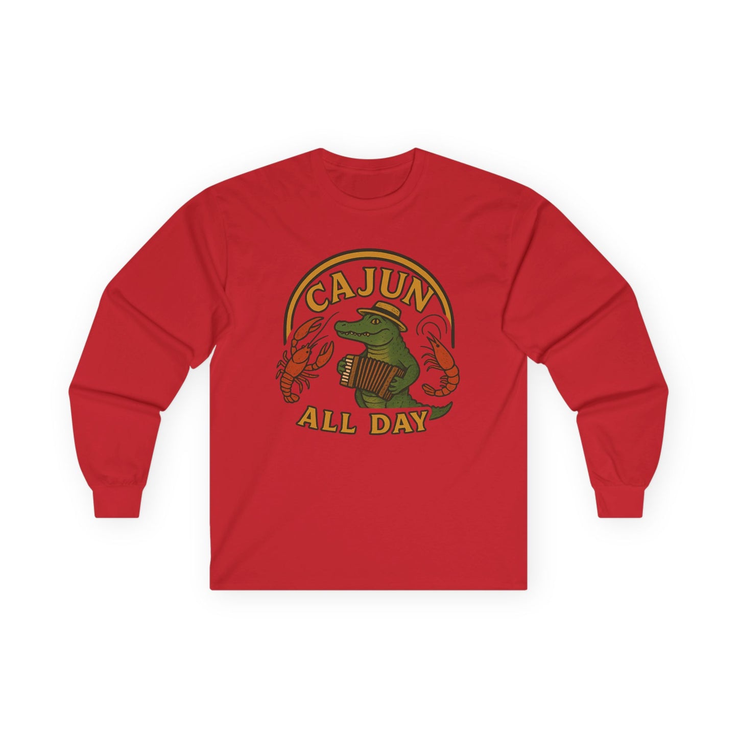 Cajun All Day Long Sleeve Tee, Comfortable Tee, Gift for Seafood Lovers, Fall Fashion, Casual Wear, Louisiana Culture