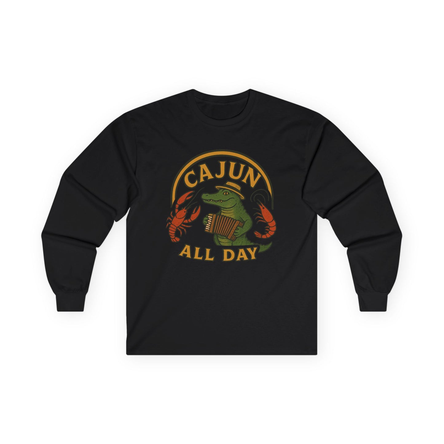 Cajun All Day Long Sleeve Tee, Comfortable Tee, Gift for Seafood Lovers, Fall Fashion, Casual Wear, Louisiana Culture
