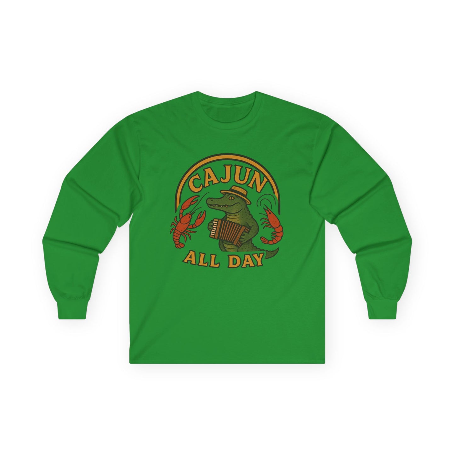 Cajun All Day Long Sleeve Tee, Comfortable Tee, Gift for Seafood Lovers, Fall Fashion, Casual Wear, Louisiana Culture
