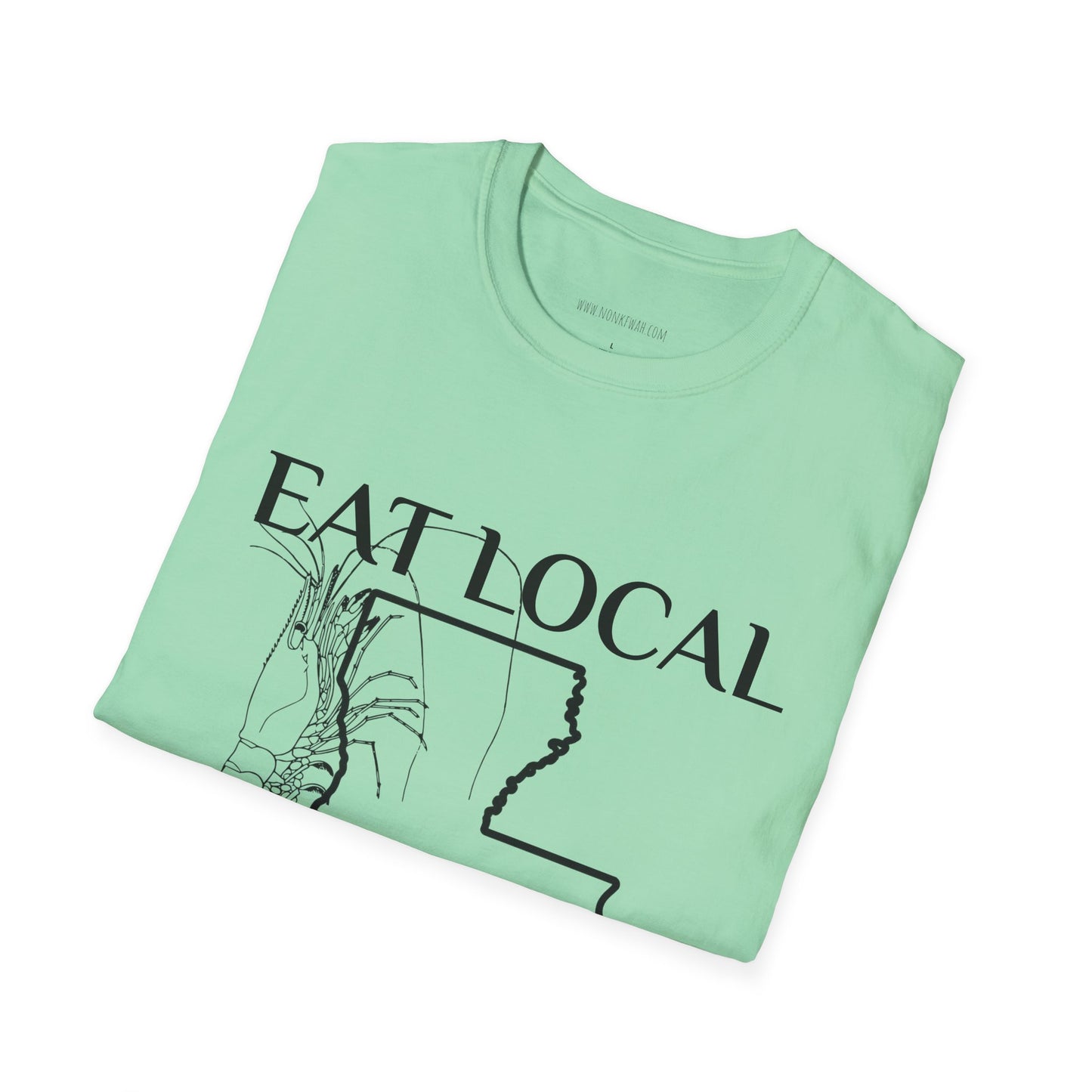 T-Shirt — "Eat Local Shrimp" Louisiana Map Seafood Tee
