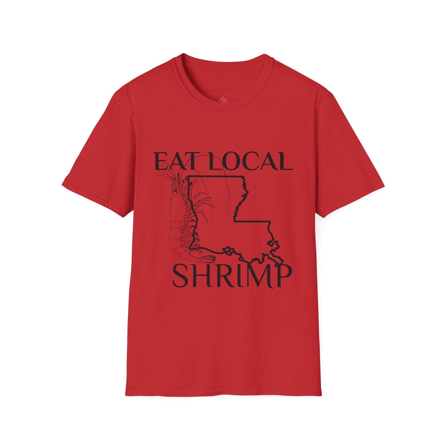 T-Shirt — "Eat Local Shrimp" Louisiana Map Seafood Tee