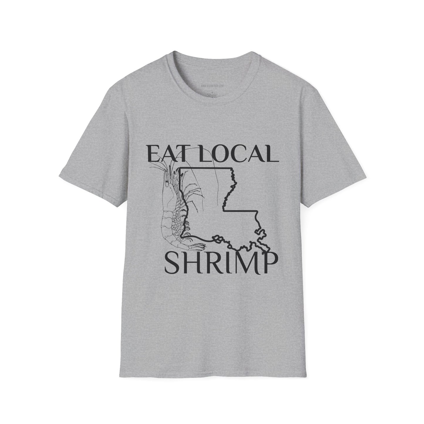 T-Shirt — "Eat Local Shrimp" Louisiana Map Seafood Tee