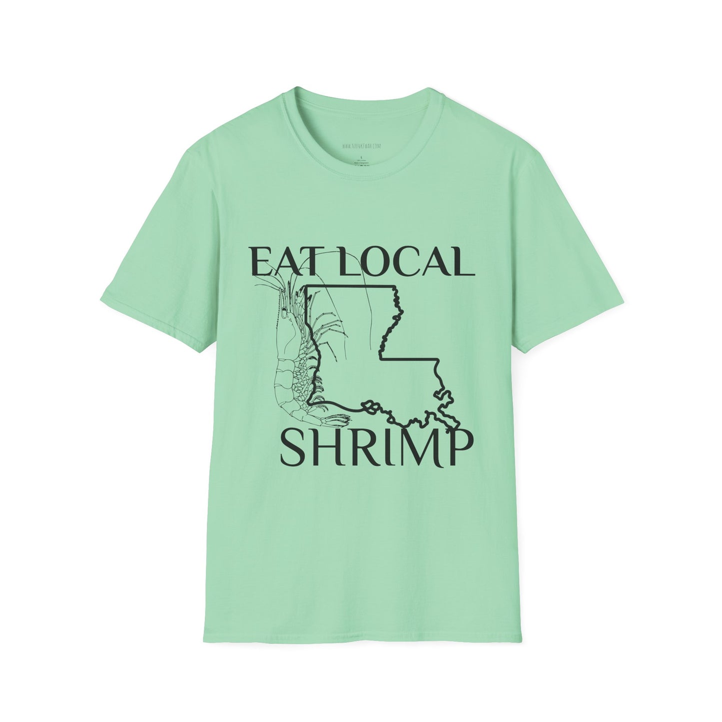 T-Shirt — "Eat Local Shrimp" Louisiana Map Seafood Tee