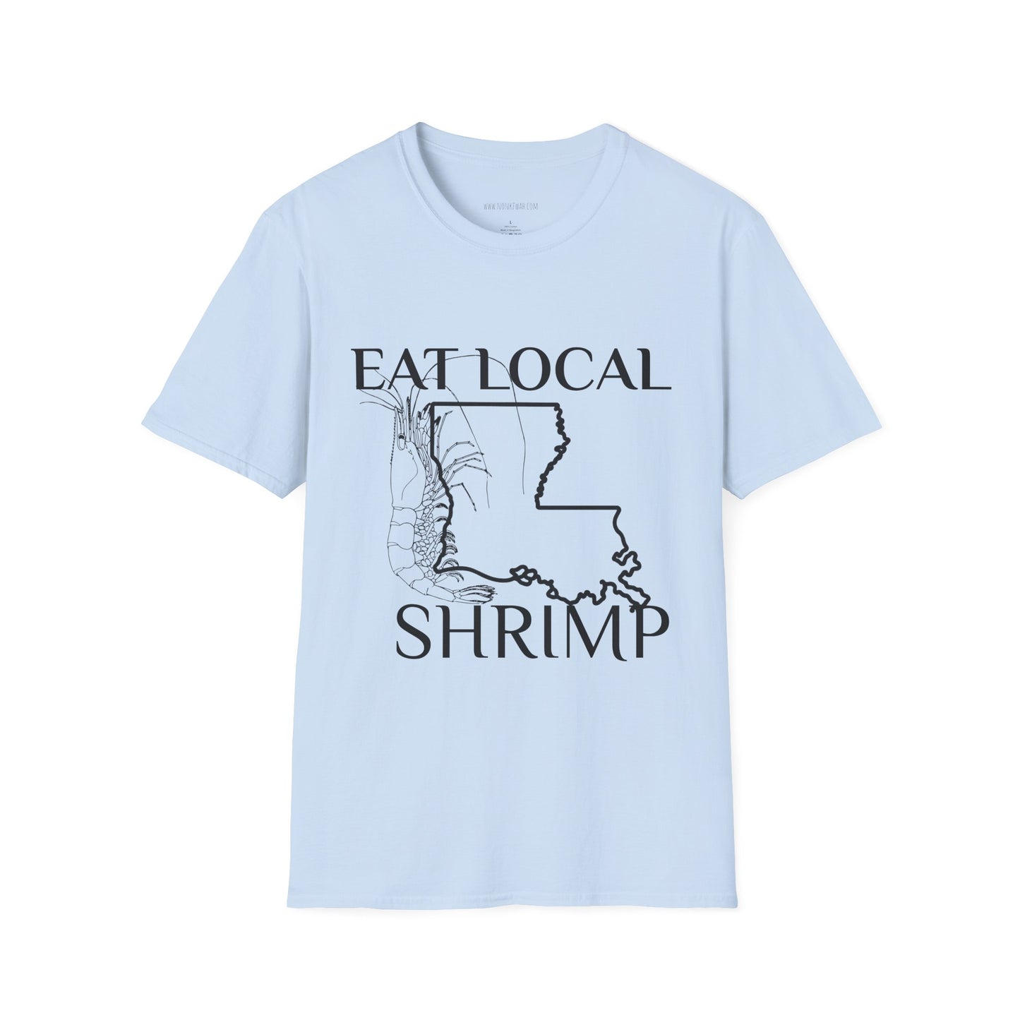T-Shirt — "Eat Local Shrimp" Louisiana Map Seafood Tee