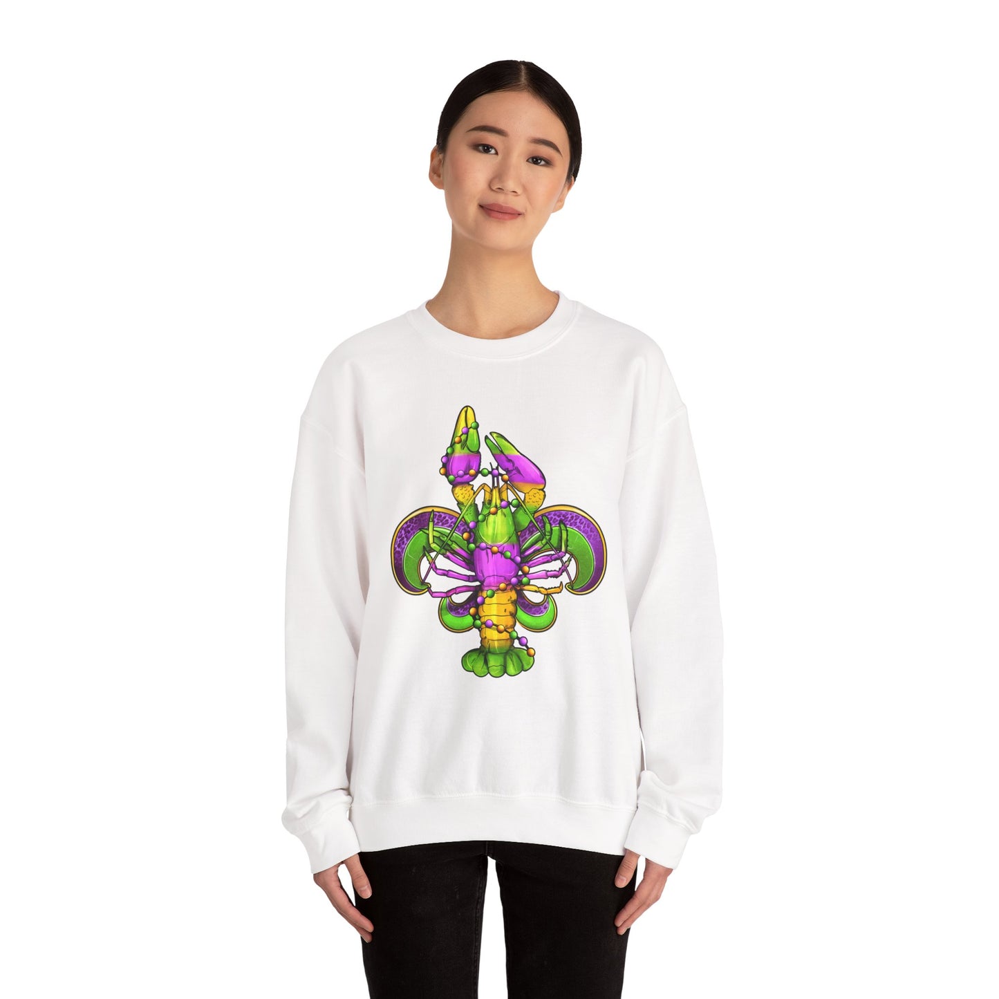 Mardi Gras Fleur-de-Lis Crewneck Sweatshirt — Purple & Green Carnival Design