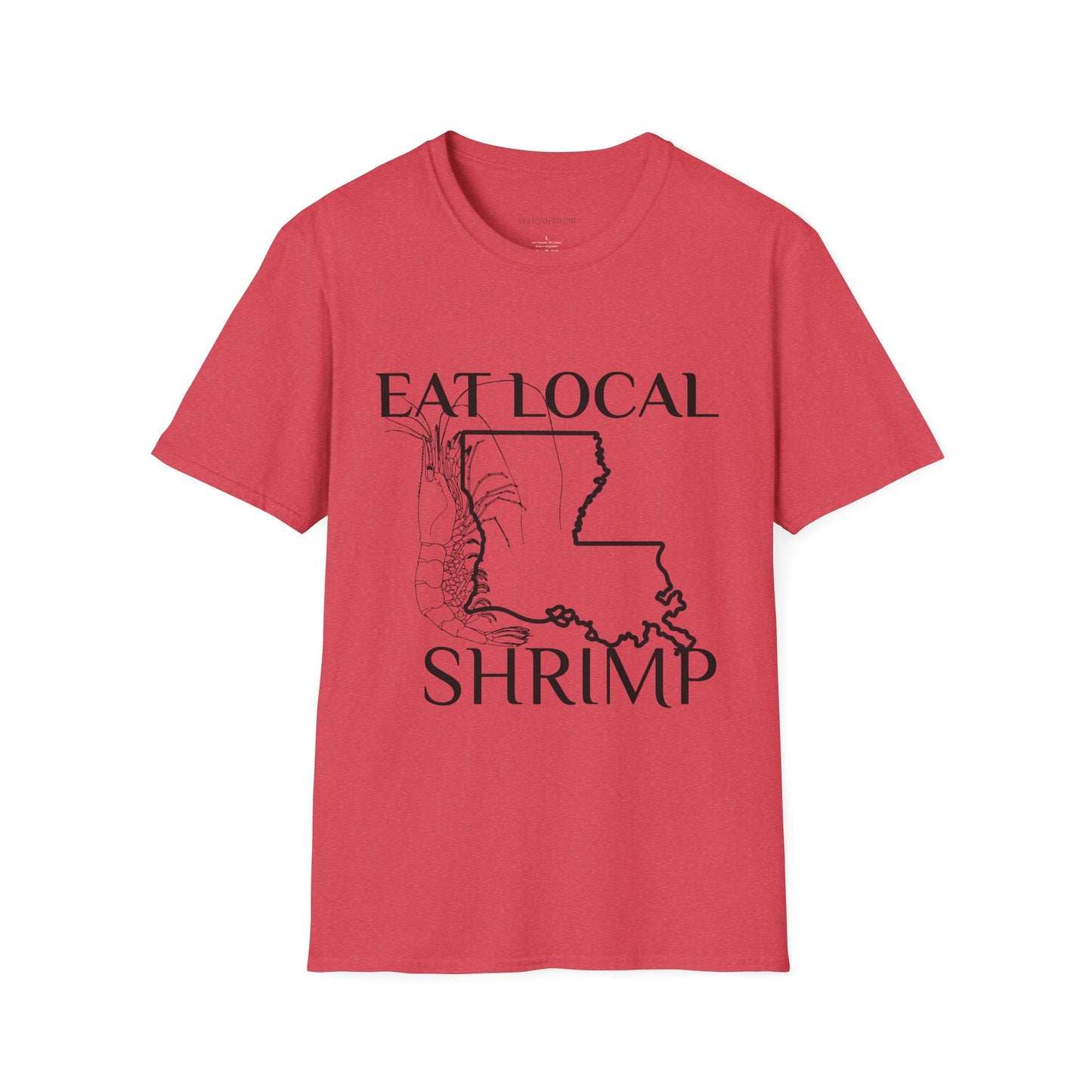 T-Shirt — "Eat Local Shrimp" Louisiana Map Seafood Tee