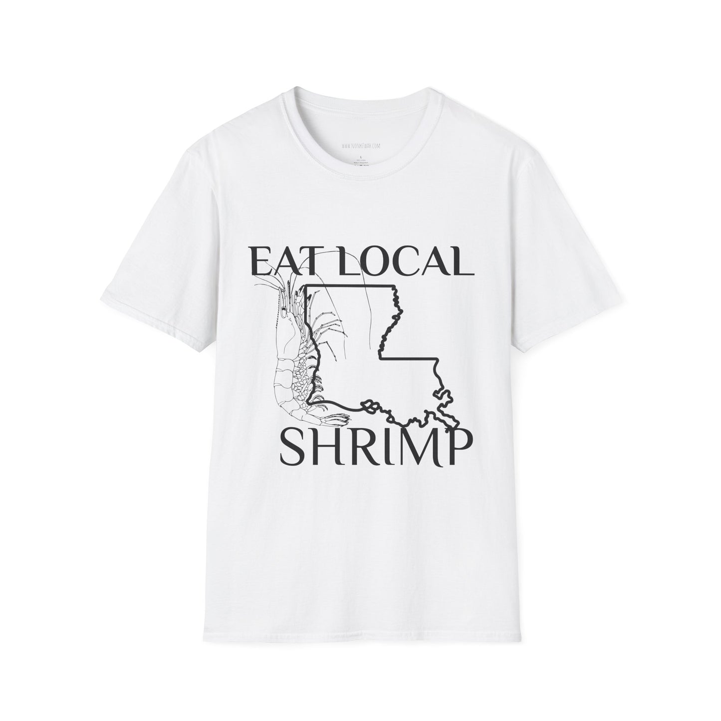 T-Shirt — "Eat Local Shrimp" Louisiana Map Seafood Tee