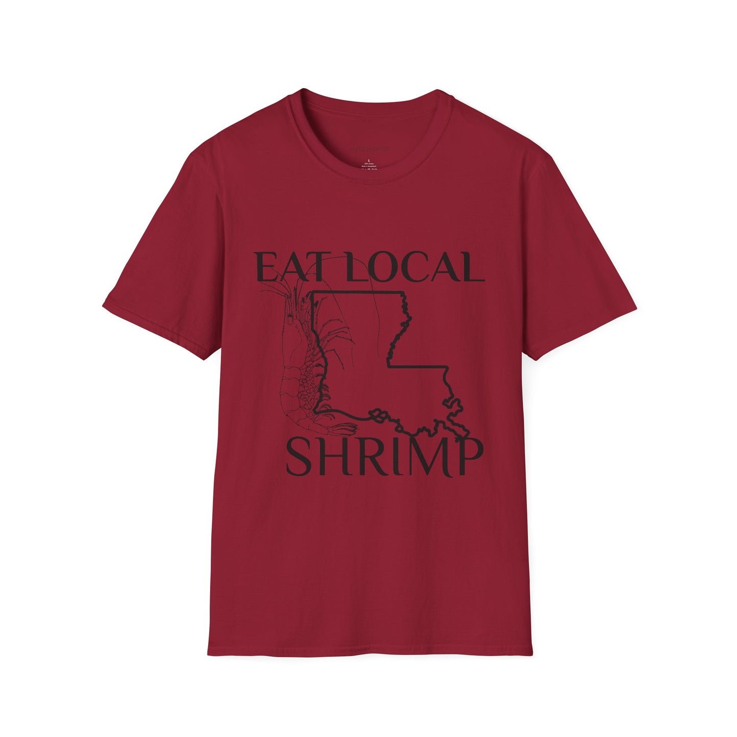 T-Shirt — "Eat Local Shrimp" Louisiana Map Seafood Tee