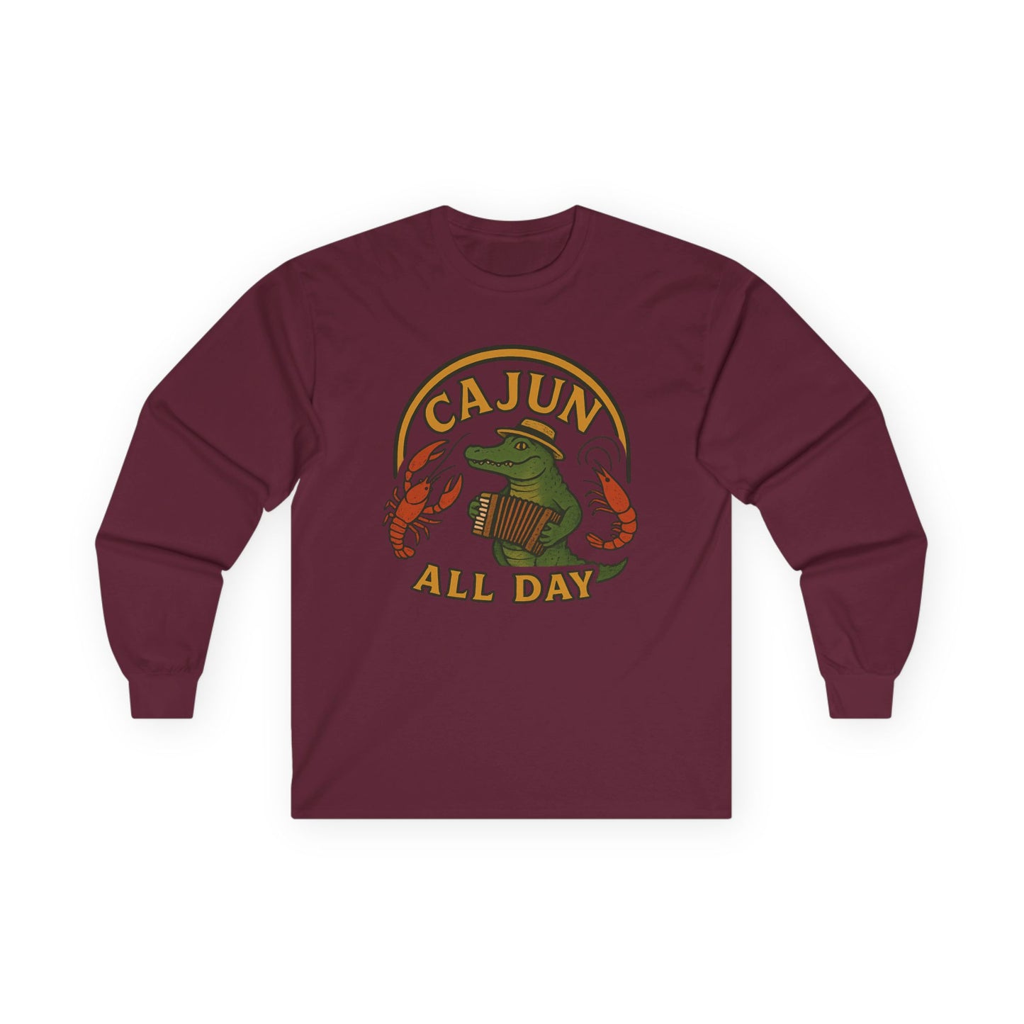 Cajun All Day Long Sleeve Tee, Comfortable Tee, Gift for Seafood Lovers, Fall Fashion, Casual Wear, Louisiana Culture