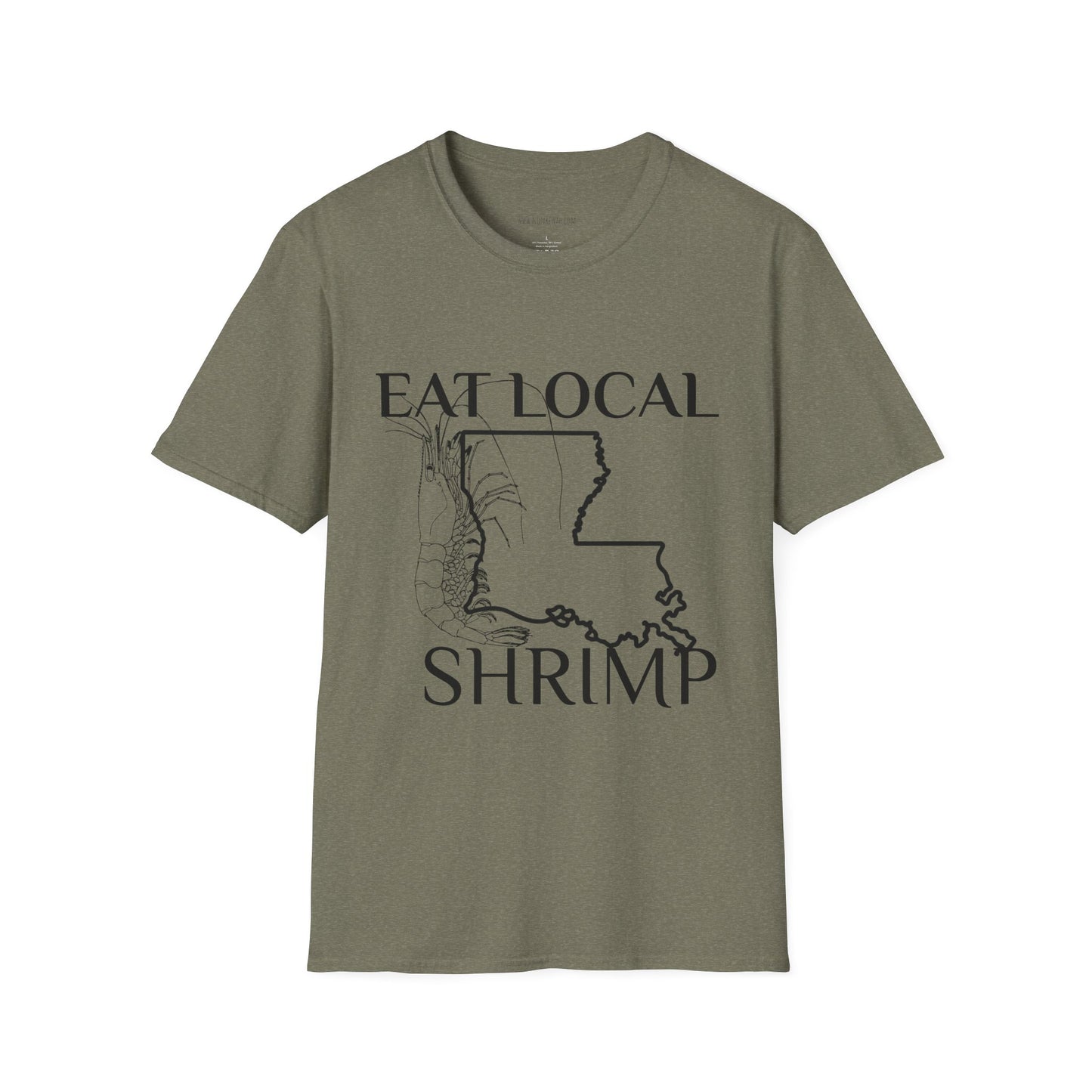 T-Shirt — "Eat Local Shrimp" Louisiana Map Seafood Tee