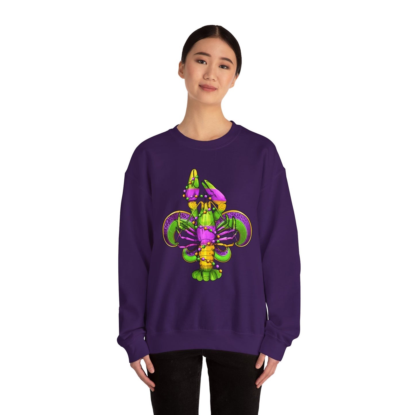 Mardi Gras Fleur-de-Lis Crewneck Sweatshirt — Purple & Green Carnival Design